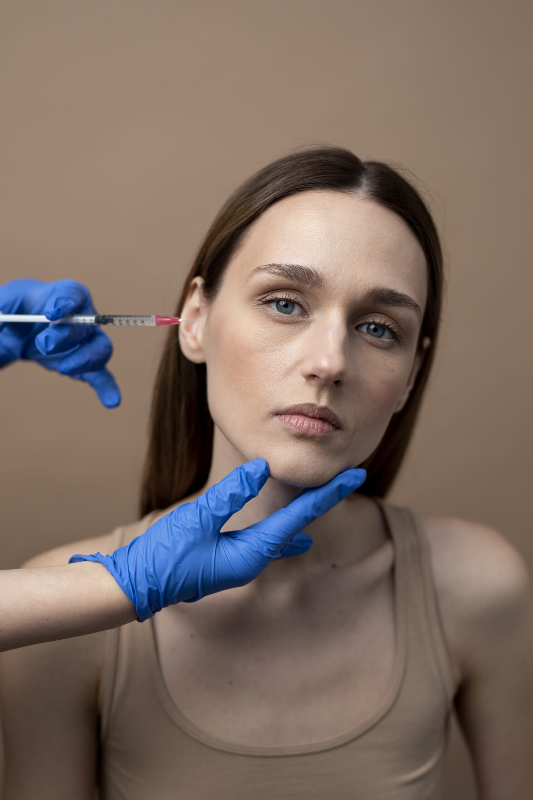 Home front view woman getting prp injection